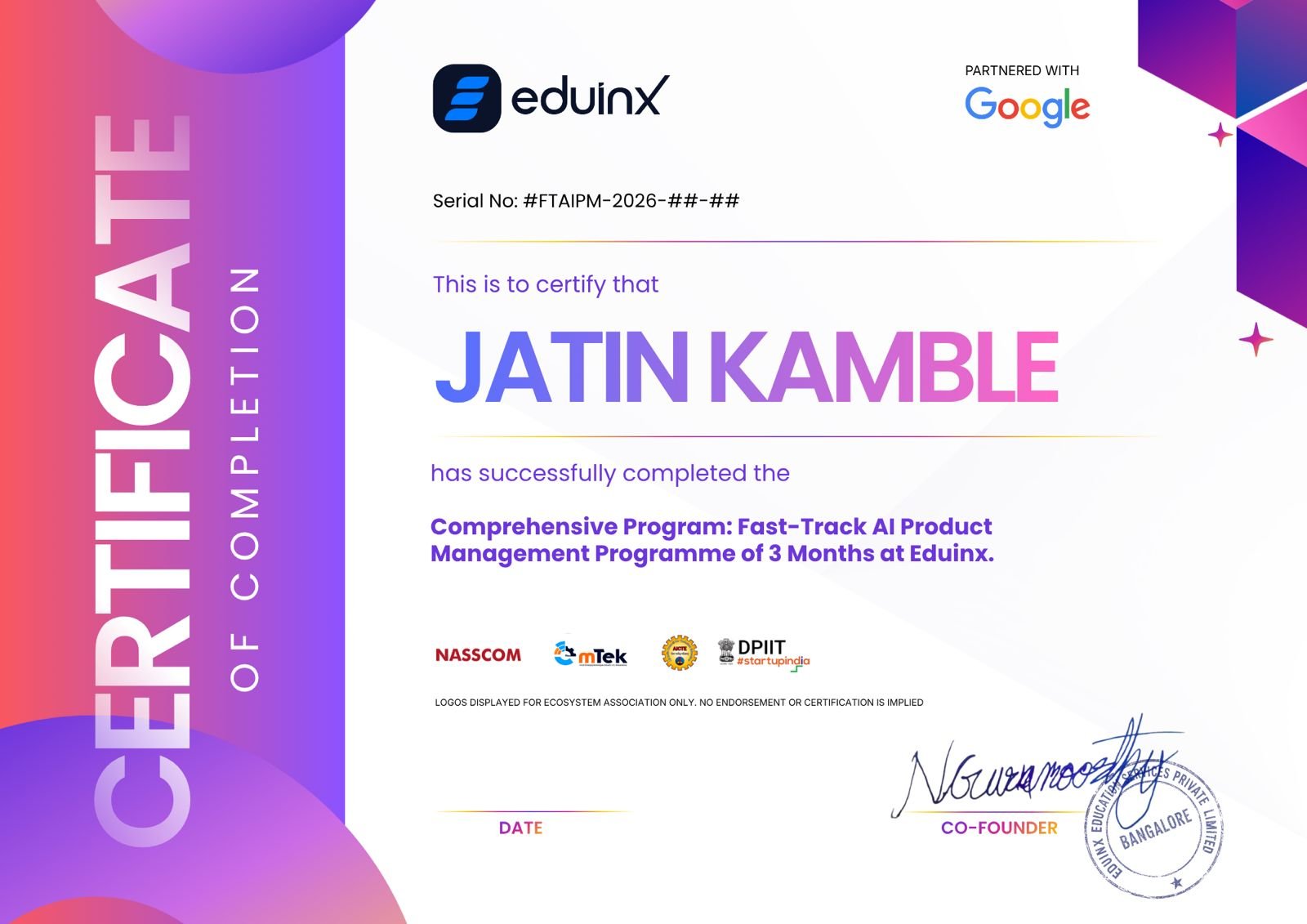 Eduinx Certificate of Completion